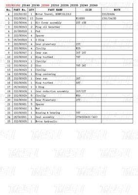 JS200 Koparka stalowa Final Drive Travel Drive Katalog silnika 332/K1192