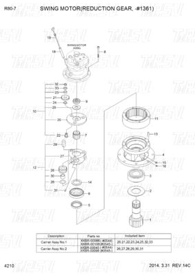 31N1-10140 31N1-10141 R80-7 Ekskawator Swing Drive Katalog Reduktor planetarny Typ Zmienia się w zależności od modelu