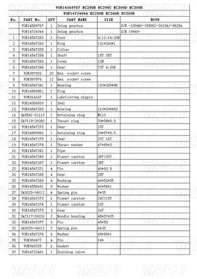 Górnictwo energetyczne VOE14569767 VOE14724044 EC290B Katalog kompatybilnych marek i modeli wykopalni