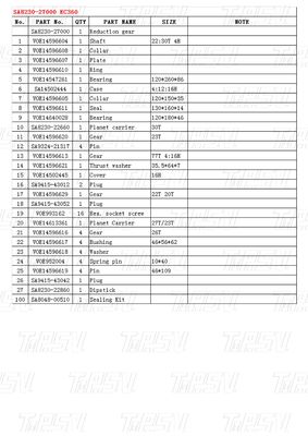 SA8230-27000 EC360 Katalog wyciągów kołowych koparek Czarny Kolor