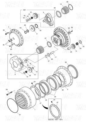 K1003134 DX300 Ekskavator Travel Drive Katalog Bolt On Steel Assemblies z planetarnymi reduktorami